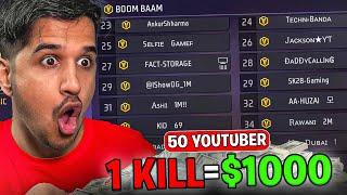 1000 Rs Per Kill Challenge With 50 Youtubers 