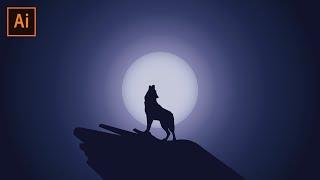 FLAT ILLUSTRATION - WOLF SILLOUETTHE - ADOBE ILLUSTRATOR - INDONESIA