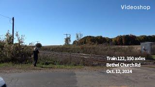 Near Lynden, ON. CN railway train 122. W/ 380 axles. “Stack & rack” heads east.