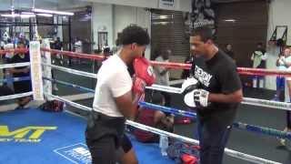 Anthony Simms Jr. padwork at the Mayweather Boxing Club