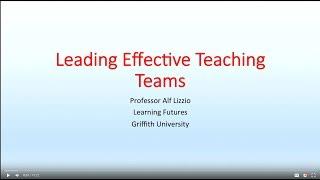 Leading Effective Teaching Teams with Professor Alf Lizzio, Griffith University