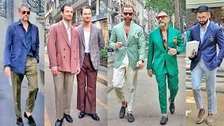 Men's Street Style: D&G, Prada, Fendi, Gucci. Menswear Trends 2024. Milan Fashion Week Men's.