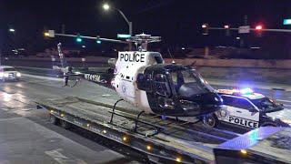 Police Helicopter Emergency Landing - Towed Away With Las Vegas Metro Police Escort