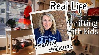 REAL LIFE thrifting with kids || Thrift Book haul || READING CHALLENGE