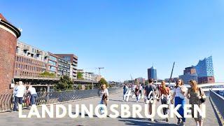 4K + Captions Sunny Walk Around Landungsbrücken Hamburg | Midday Stroll by the Elbe River