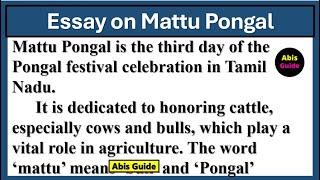 Mattu Pongal speech in English | Mattu pongal Essay in English | Lines about Mattu pongal in English