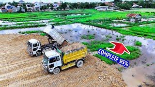 EP7 Complete 95% Land fill up Using Dump truck pour soil & BullDozer KOMATSU DR51PX Push soil clear