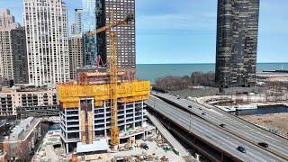 New Chicago Lakefront Skyscraper - Drone View Of 400 N DuSable Lake Shore Drive Construction Site