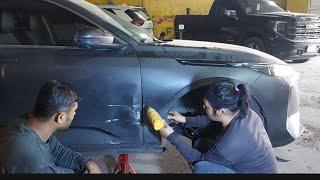 HOW TO DENT REPAIR WITHOUT DAMAGING PAINT RIGHT SIDE FENDER IN DÒOR#2024 #restoration #paintlessdent