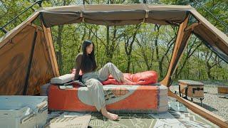 Perfect night in an open A-frame tent | Solo camping | Spicy naengmyeon & short ribs | Paju Sanmeoru