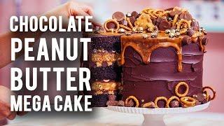 How To Make A CHOCOLATE PEANUT BUTTER MEGA CAKE! Rich Chocolate, Sweet Caramel & Peanut Butter!