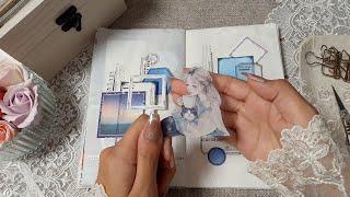 scrapbooking ASMR | Aesthetic Journaling | Blue theme |  journal idea