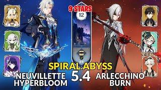 New 5.4 Spiral Abyss | Neuvillette Hyperbloom and Arlecchino Burn | Genshin Impact Floor 12