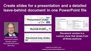 Create slides for a presentation and a detailed leave-behind document in one PowerPoint file