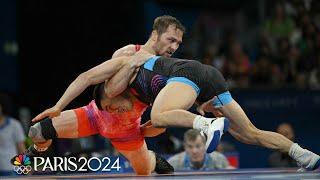 Spencer Lee earns feisty victory over Zou Wanhao in first Olympic bout | Paris Olympics | NBC Sports