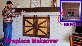 Fireplace Makeover, DIY Rustic Barn Mantel Shelf & Sliding Mini Barn Doors!!