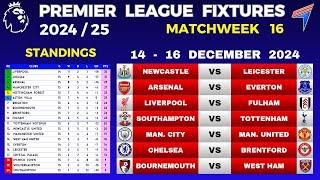 EPL FIXTURES TODAY - Matchweek 16 • EPL Table Standings Today • Premier League Fixtures 24/25