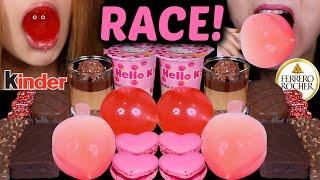 ASMR CHOCOLATE PINK RACE! *VALENTINE'S DAY SPECIAL* BIG BOBA BALL, PEACH ICE CREAM, FERRERO CAKE CUP