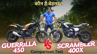 RE guerrilla 450 Vs Triumph Scrambler 400x comparison test | कौन है बेहतर ?