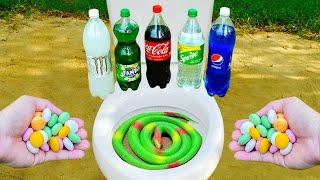 Snake vs Coca Cola , Fanta , Monster , Spirite , Pepsi and Mentos in the Tolet