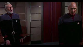 Captain Picard and Admiral Dougherty debate over the Prime Directive and the Ba'ku people