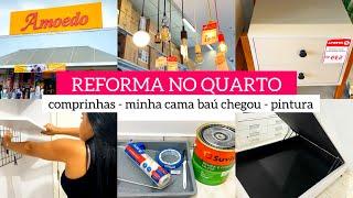 REFORMA NO QUARTO + COMPRINHAS | PINTEI O QUARTO | MINHA CAMA BAÚ CHEGOU