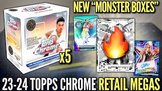 NEW RETAIL MONSTER BOXES (BIG WEMBY PULL)!  2023-24 Topps Chrome Basketball Mega Box Review x5