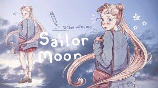 Nostalgic Draw With Me  Drawing Sailor Moon with soft digital watercolors in Procreate