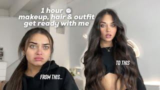 1 HOUR hair, makeup and outfit grwm