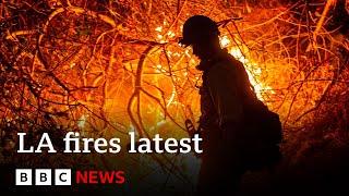 LA fires could 'take off' again, fire chief warns, with high winds expected | BBC News