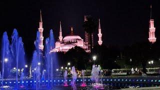 Sultanahmet area Istanbul at night | Beautiful view of Blue Mosque, Roman era remains | Hippodrome