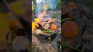 cooking grilled bonito on a natural stone stove| cooking fish on hot stone #outdoor #bonito #short