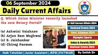 6th September 2024 | Current Affairs today | Daily current affairs for JKSSB Exams | Jkssb Tutorial.