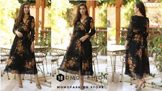 BLACK FLORAL LONG CHIFFON DRESS