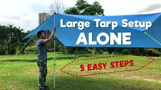 Setup Large Flysheet Tarp Alone without Trees (5 Easy Steps)