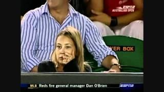 Roger Federer does a trick and hits ball boy‬‏