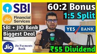 Jio Bank Listing  SBI Bank + Jio Financial Deal • Yes Bank • Stocks Declared Dividend,Bonus & Split