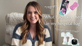 What I ACTUALLY used in my hospital bag 2023! what I wish I packed, postpartum item regrets