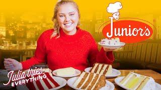 Julia Tries ALL Of The Most Popular Cheesecakes From Junior's | Delish