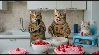 Kitten making beautiful strawberries cake #kittyadventurelife #kitten #kitty #cats #monkey #ham #ai