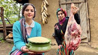 Rice Stuffed with Lamb Meat, Raisins and Dried Fruits Cooked in Village