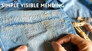 Simple and rustic visible mending - I mended my denim jeans which I was going to throw away