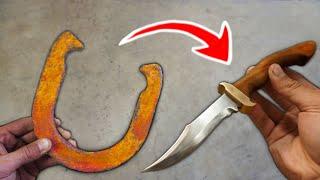 Forging SURVIVAL Knife out of RUSTY HORSESHOE