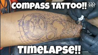 Compass Tattoo timelapse using mast tour tattoo pen | bdworkz