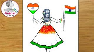 Independence Day Drawing Easy Steps / How to draw 15 august Drawing Easy Step / Girl Drawing / art