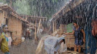 Super heavy rain and strong winds in my village, Sleep instantly with the sound of heavy rain