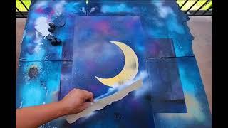 Crescent moon spray paint art