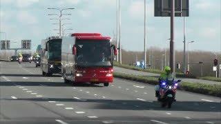 Ajax spelersbus onder politiebegeleiding naar de Kuip + andere begeleiding van fan bus