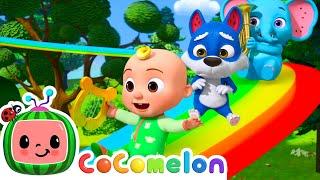 JJ's Rainbow Tree Slide | CoComelon Animal Time - Learning with Animals | Nursery Rhymes for Kids