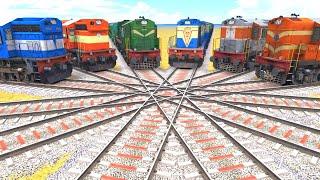 11 LINE BRANCHED DIAMOND RAILROAD CROSSING ON BUMPY RAILROAD TRACKS||Indian Railways Train Simulator